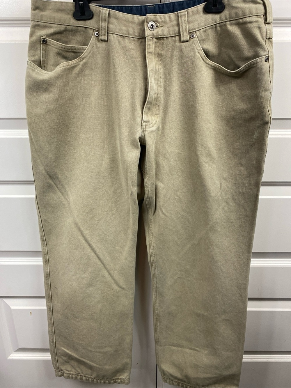 Duluth Trading Co Tan Jeans Mens 38X32 Work Pants Relaxed  100% Cotton Heavy